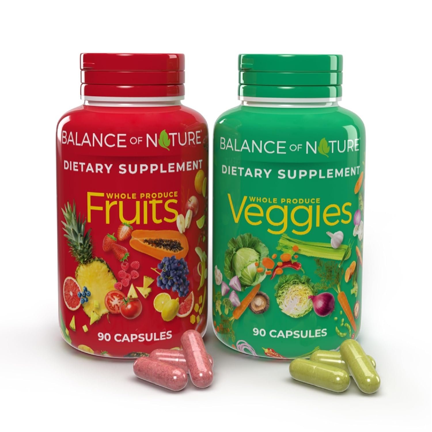 Balance of Nature Fruits and Veggies Supplements - Whole Fruit and Vegetable Ingredients for Women, Men, and Kids - 90 Fruit Capsules, 90 Veggie Capsules - 1 Set Balance of Nature Fruits and Veggies Supplements - Whole Fruit and Vegetable Ingredients for Women, Men, and Kids - 90 Fruit Capsules, 90 Veggie Capsules - 1 Set